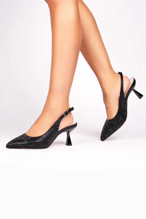 Shimmer 'Fiora' Wide Fit Mid Kitten Heel Slingback Shoe
