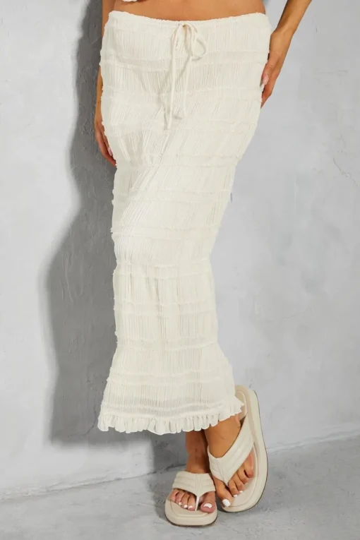 Shirred Frill Hem Midaxi Skirt