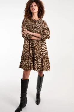 Shirred Front Tie Neck Smock Dress