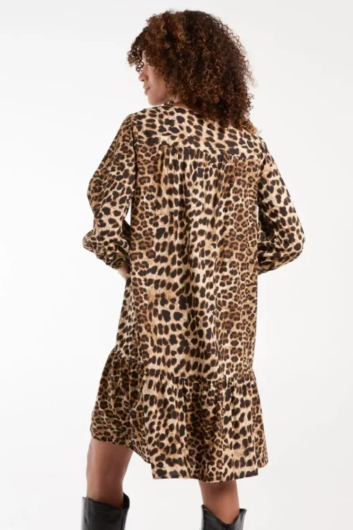 Shirred Front Tie Neck Smock Dress