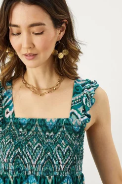 Shirred Panel Aztec Print Jersey Top