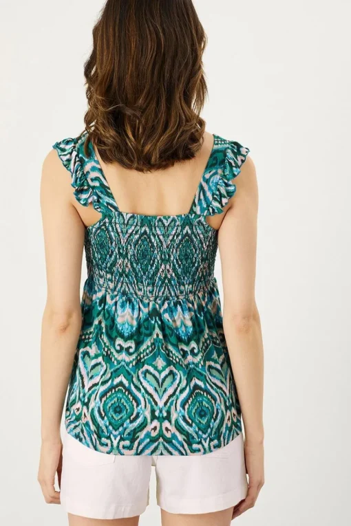 Shirred Panel Aztec Print Jersey Top