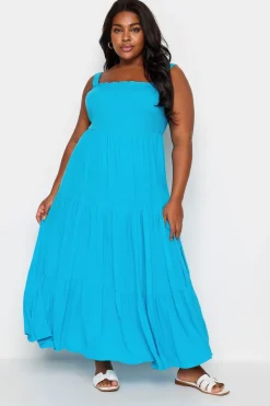 Shirred Strappy Midi Dress