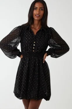 Shirred Waist & Puff Hem Shirt Dress