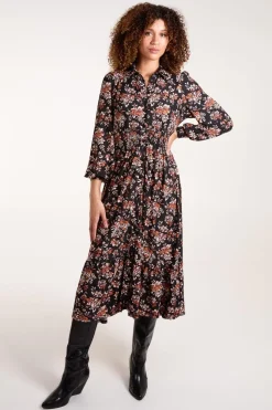 Shirred Waist Midi Shirt Dress