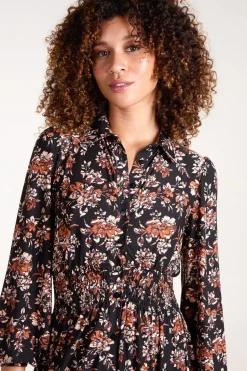 Shirred Waist Midi Shirt Dress