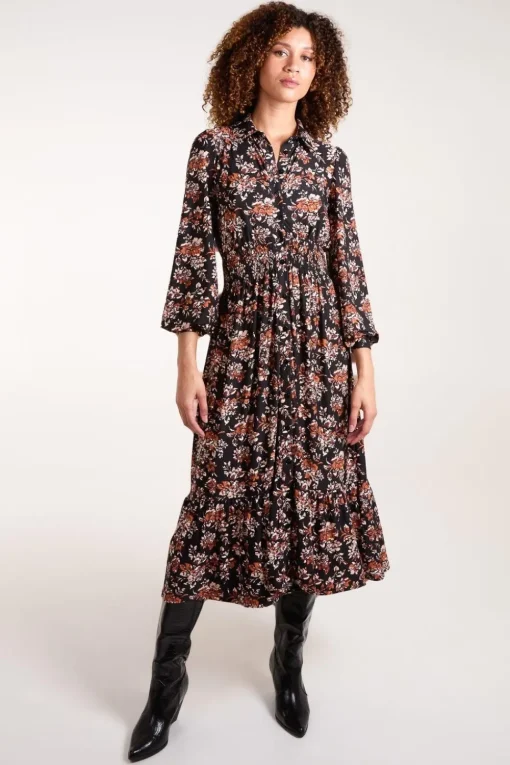 Shirred Waist Midi Shirt Dress