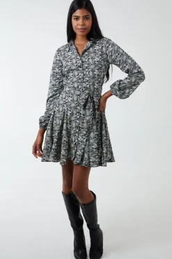 Shirt Mini Dress With Godet Hem & Tie