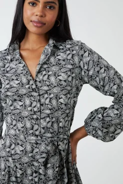 Shirt Mini Dress With Godet Hem & Tie