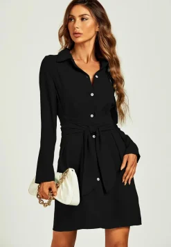 Shirt Mini Wrap Dress In Black