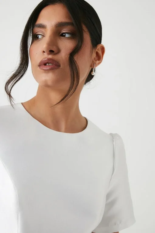 Short Sleeve Bow Back Twill Wedding Dress