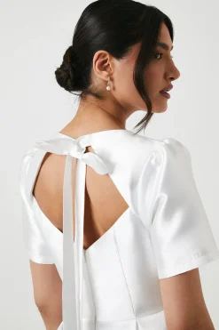 Short Sleeve Bow Back Twill Wedding Dress