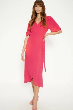 Short Sleeve Midi Wrap Dress