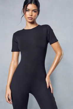Short Sleeve Ribbed Jumpsuit
