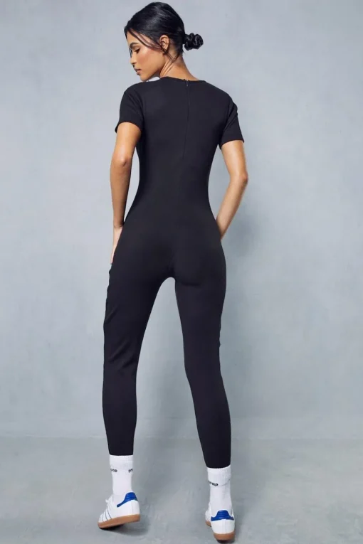 Short Sleeve Ribbed Jumpsuit
