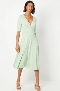 Short Sleeve Wrap Midi Dress