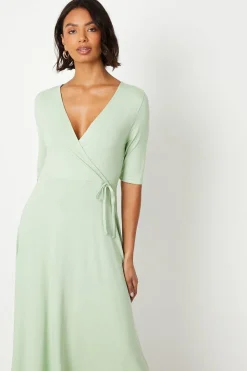 Short Sleeve Wrap Midi Dress