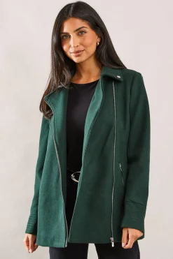 Short Zip Detail Biker Coat