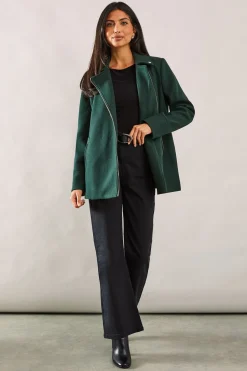 Short Zip Detail Biker Coat