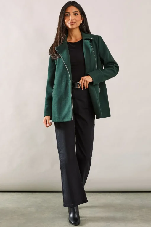 Short Zip Detail Biker Coat
