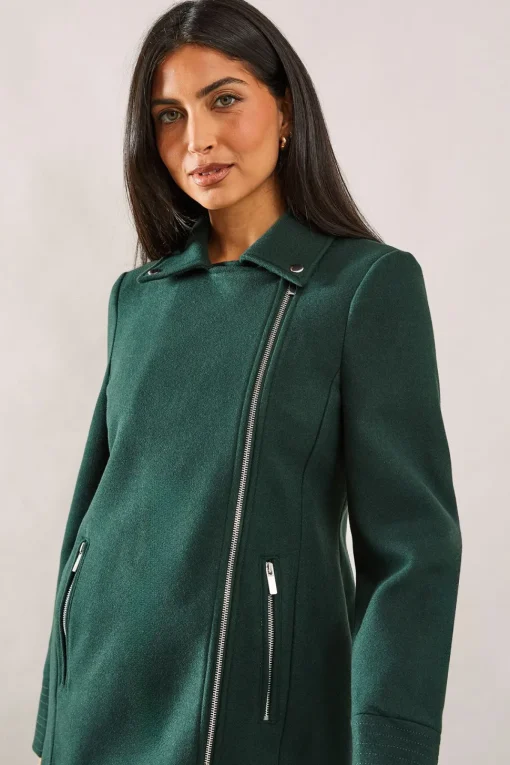 Short Zip Detail Biker Coat