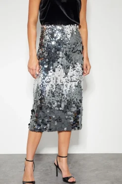 Sia Sequin Midi Skirt Silver