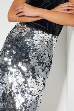 Sia Sequin Midi Skirt Silver
