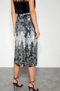 Sia Sequin Midi Skirt Silver