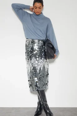 Sia Sequin Midi Skirt Silver
