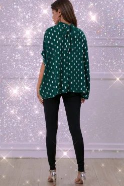 Silver Foil Loose-Fit Top In Green
