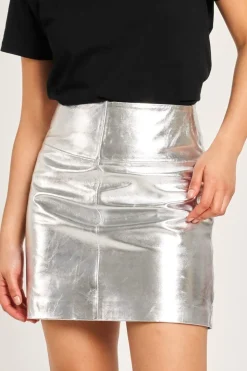 Silver Leather Skirt