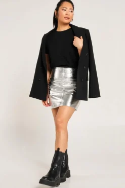 Silver Leather Skirt