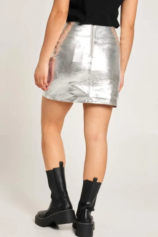 Silver Leather Skirt