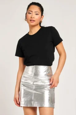 Silver Leather Skirt