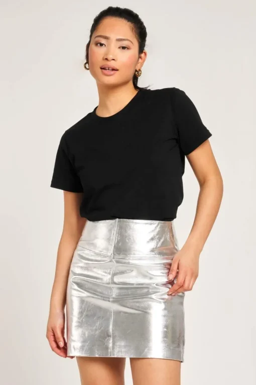 Silver Leather Skirt