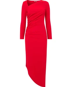 Simple Long-Sleeved Bodycon Dress with Asymmetric Neck and Hem