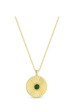 Simply Silver Gold Plated Sterling Silver 925 Malachite Pendant