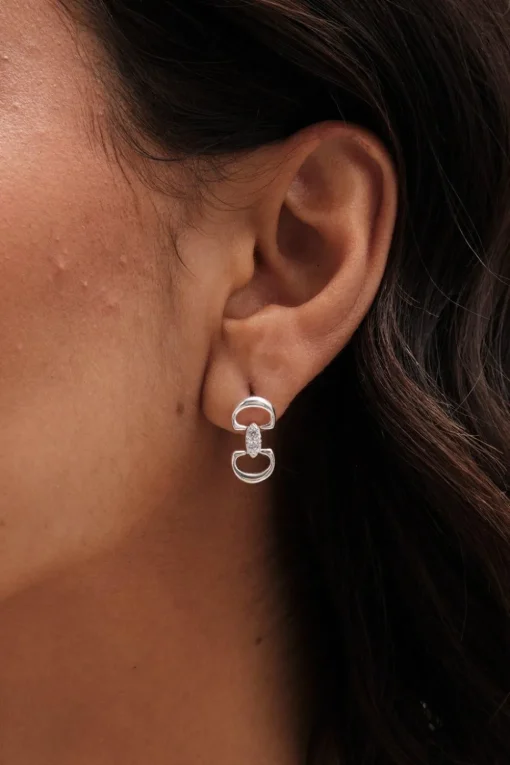 Simply Silver Sterling Silver 925 Polished and Cubic Zirconia Snaffle Drop Earrings