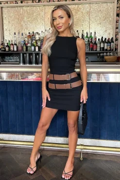 Sleeveless Double Belt Detail Bodycon Mini Dress