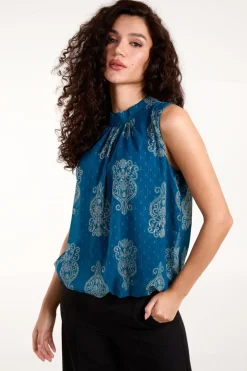 Sleeveless High Neck Puff Ball Top