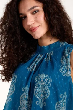 Sleeveless High Neck Puff Ball Top