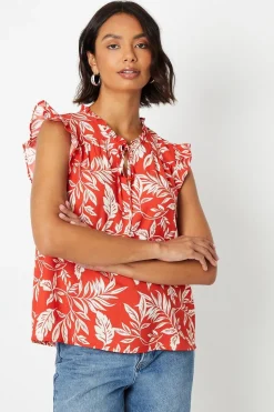 Sleeveless Keyhole Ruffle Blouse