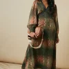 Snake Chiffon Hand Embellished Trim Detail Midi Dress