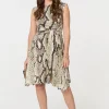 Snake Print Boat Neck Hanky Hem Short Dress