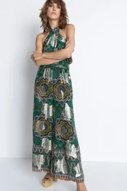 Sparkle Border Print Halter Neck Jumpsuit