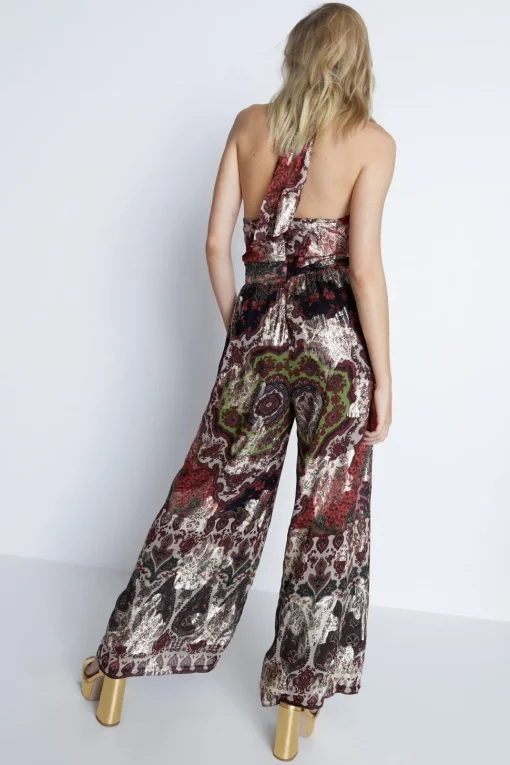 Sparkle Border Print Halter Neck Jumpsuit