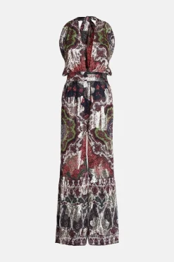 Sparkle Border Print Halter Neck Jumpsuit