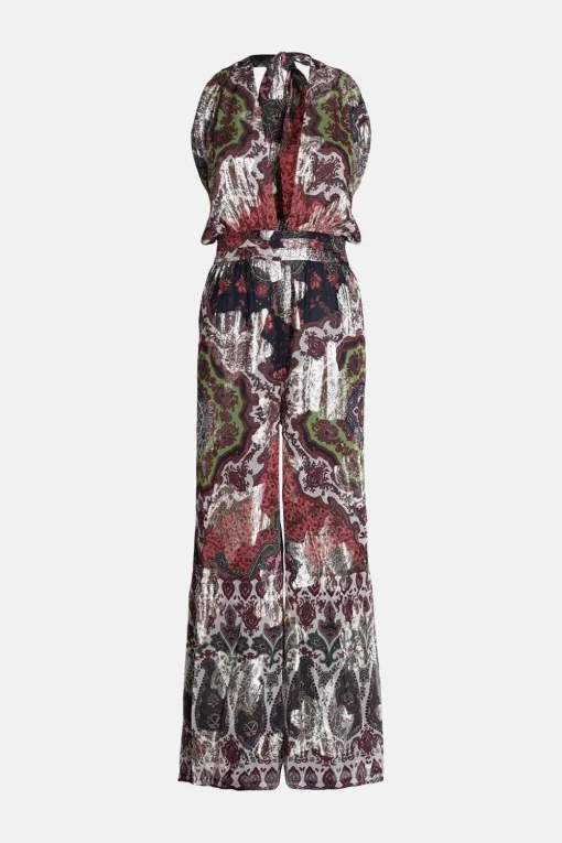Sparkle Border Print Halter Neck Jumpsuit
