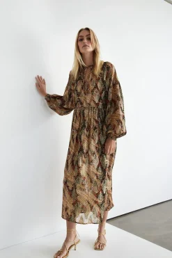 Sparkle Jacquard Tie Neck Midi Dress