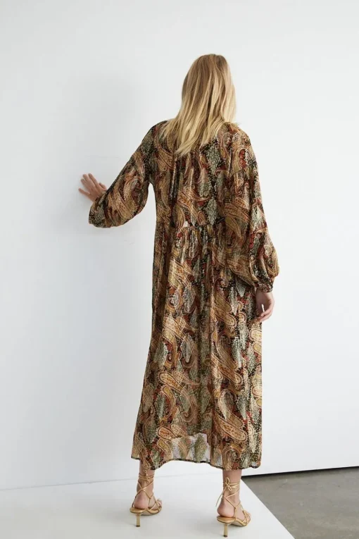 Sparkle Jacquard Tie Neck Midi Dress